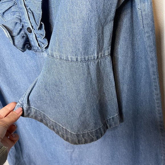 draper james dress Size 8 blue denim sleeveless ruffle top modest jean bell Slv - Picture 4 of 5